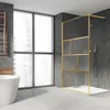 Shower Glass Door, Modern Grid Shower Door 34 * 78 Inch, 5/16"(8mm) Clear Tempered Glass and Fluted Glass Shower Panel 1