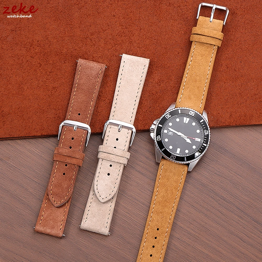 Premium Suede Leather Watch Strap - Vintage Brown, Beige, Black