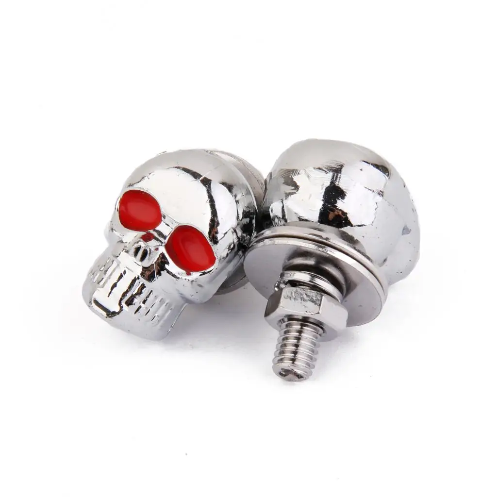 Skull License Plate Frame Bolts Nuts Car Skull Style Antirust Copper Core Car Wheel Tyre Valve Caps 2Pcs For 6mm Bolts
