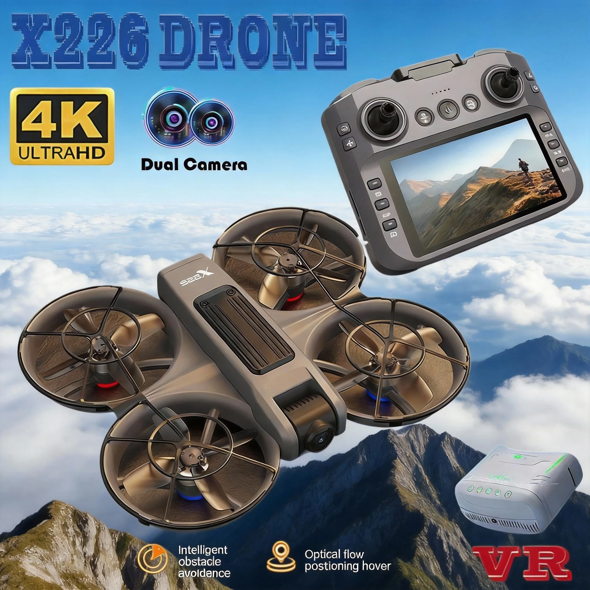 Drone X226 avec caméra HD et télécommande - 4K, WiFi, GPS