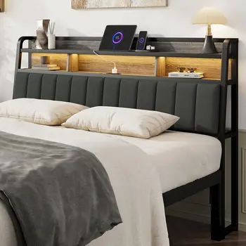 King Upholstered Headboard with Storage & LED 1