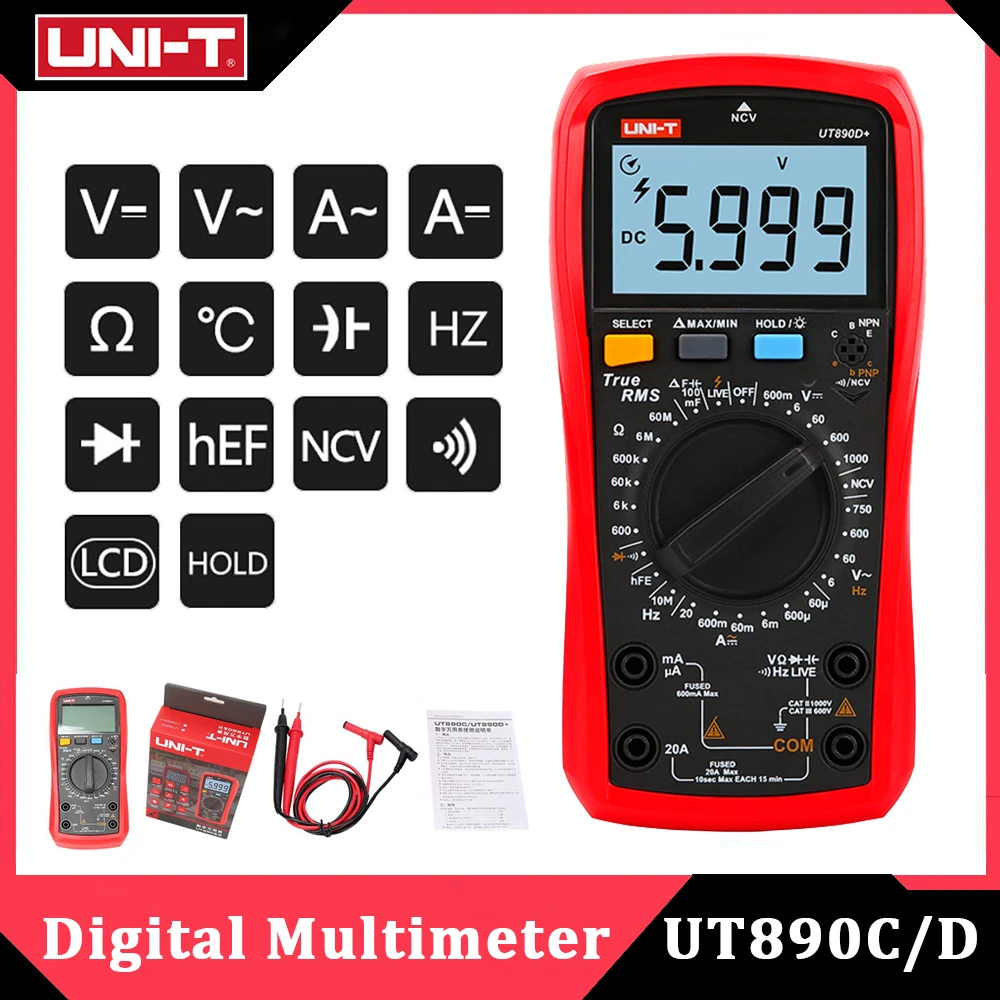 UNI-T UT890C UT890D Plus Professional Digital Multimeter AC DC Ammeter ...