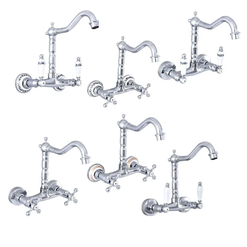 

Polished Chrome Brass Bathroom Kitchen Sink Basin Faucet Mixer Tap Swivel Spout Wall Mounted Dual Handles Levers mzh021