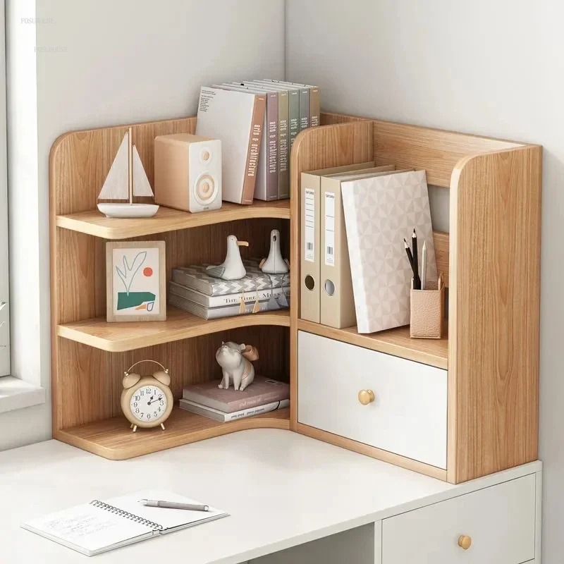 Wooden Bookcases Living Room Table Shelf Corner Small Bookshelf Furniture
