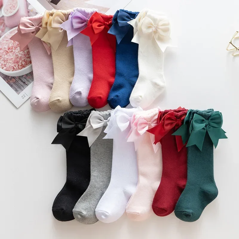 Kids Knee High Cotton Socks For 0-5Years Baby Girls Big Bow Soft Toddlers Princess Children cotton socks,kids socks,baby socks,girls socks