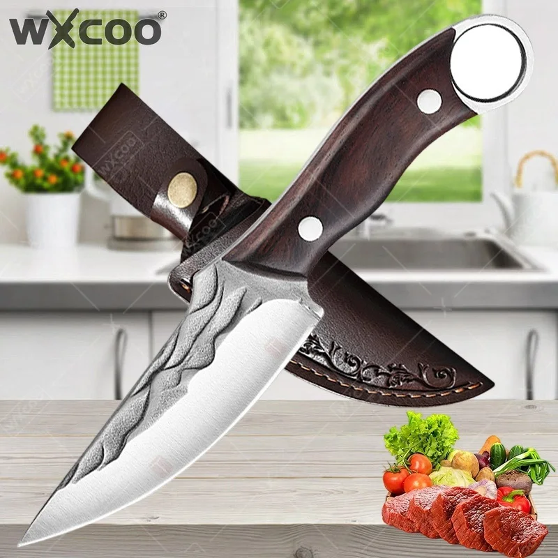 WXCOOForgedBoningKnifeStainlessSteelKitchenKnivesCookingFruitSlicingMeatLambCutterMultifunctionalBBQKnife