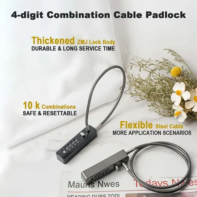 4 Digit Combination Cable Lock Reset Code for Bike Locker File Cabinet Padlock Hardware Furniture Anti-theft Lock 3