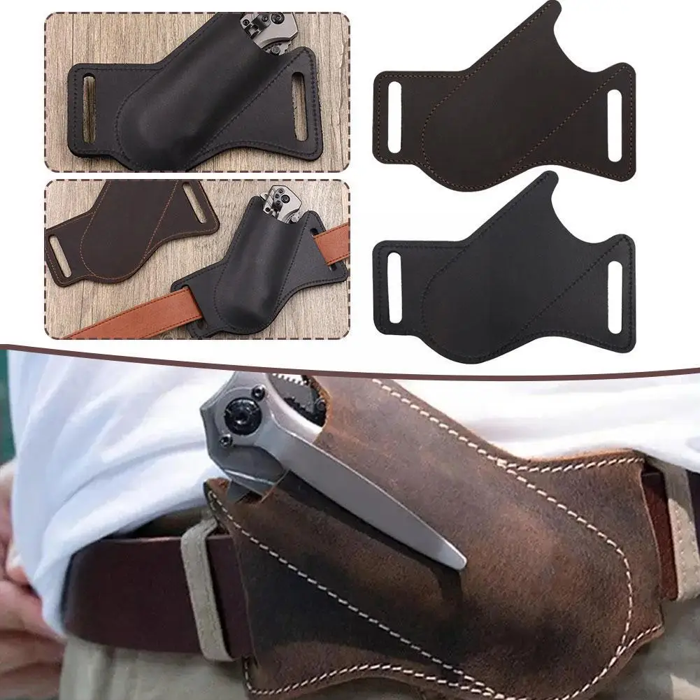 

Mens Leather Vintage Waist Bag Folding Flick Knife Anti-scratch Camping Holder Sheath Tools Faux Cowhide Pocket Clip Hiking Y8O5
