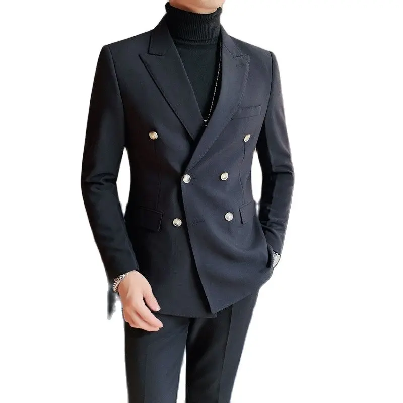 

2022 New M-3XL The Old Style Continues To Double-Breasted Solid Color Fashion Suit Men's Business Casual Slim Single West