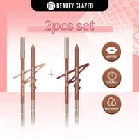 BEAUTY GLAZED 2 Pcs  Lip Liner Set Long Lasting Waterproof Lipliner Matte Velvet Lipstick Pen Lip Makeup Cosmetic Smudgeproof 1