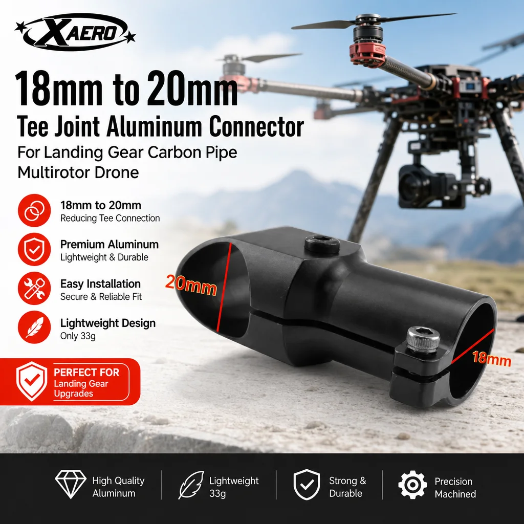 XAERO 18mm bis 20mm T-Stück Aluminiumverbinder für Fahrwerks-Carbonrohr Multirotor-Drohne