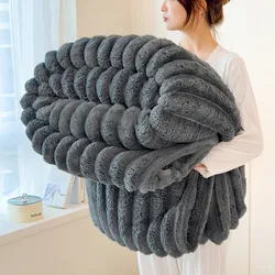 Cozy Thick Striped Flannel Multifunctional Blanket - 180x200cm (Dark Grey)