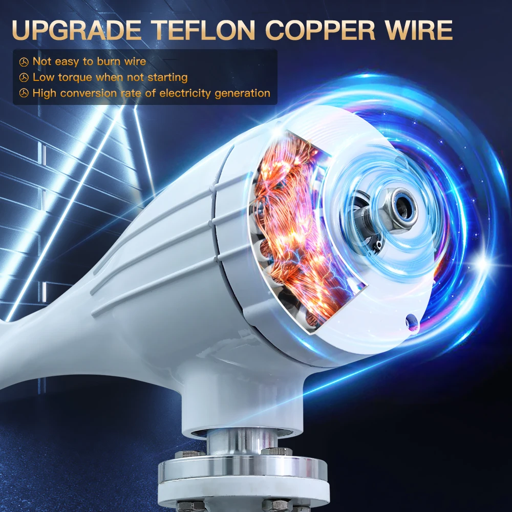 3000W Horizontal Wind Turbine Generator 12V 24V 48V Dynamo Free Energy MPPT Off Grid System Homeuse Windmill