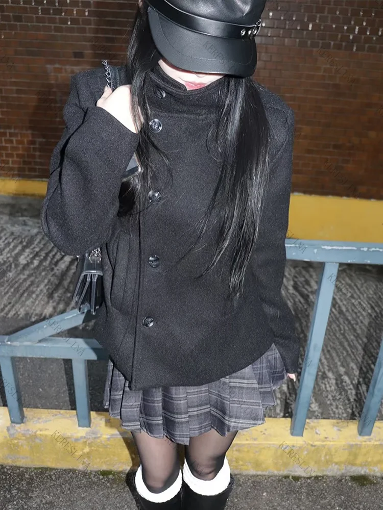 Y2K Vintage 2000er-Jahre-Ästhetik, Harajuku-Punk, einfarbiger Damenmantel, Streetwear, vielseitig, lässig, modisch, schlanke Emo-Mädchenmäntel