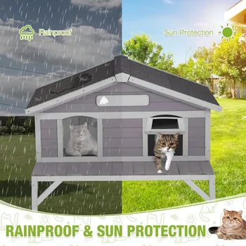 Outdoor Cat House Weatherproof Large Cat Shelter with 100% Insulated Liner for Multiple Cats, Cat Condos for Indoor Cats 4