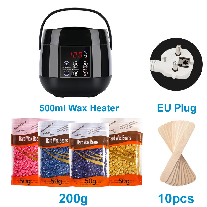 500ML Wax Heater Set For Body Hair Removal Unisex / Black And White Color Electric Display Screen Wax Heater / 200g Wax Beans