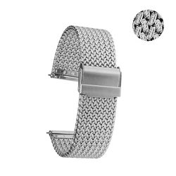 Elegant Bling Milanese Mesh Watchband in 316L Stainless Steel - 20mm Braided Stainless Mesh Band - 20mm (Silver white)