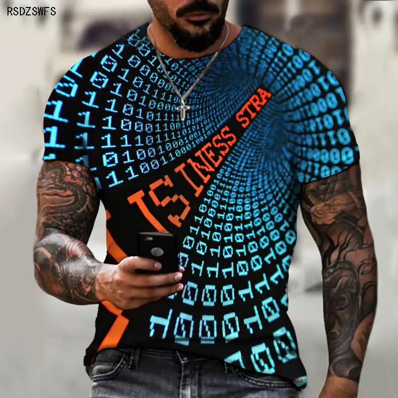 Sed7a8a26722b4602a48a7ab14dcc9242G - Short Sleeve Tech Swirl Digital Information 3D T-shirt
