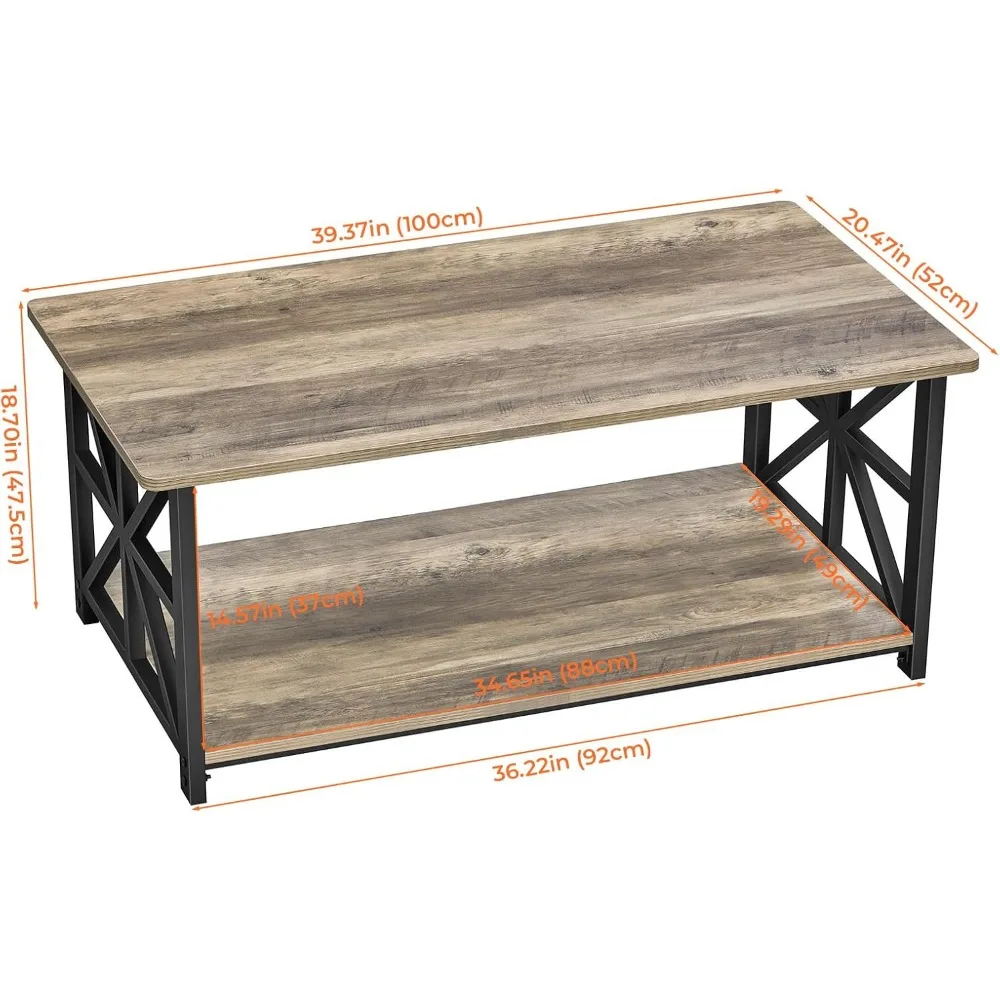 Farmhouse Style Center with Storage Shelf 39 Inch Space Saving Easy Assembly Gray Wash, Café Tables 3