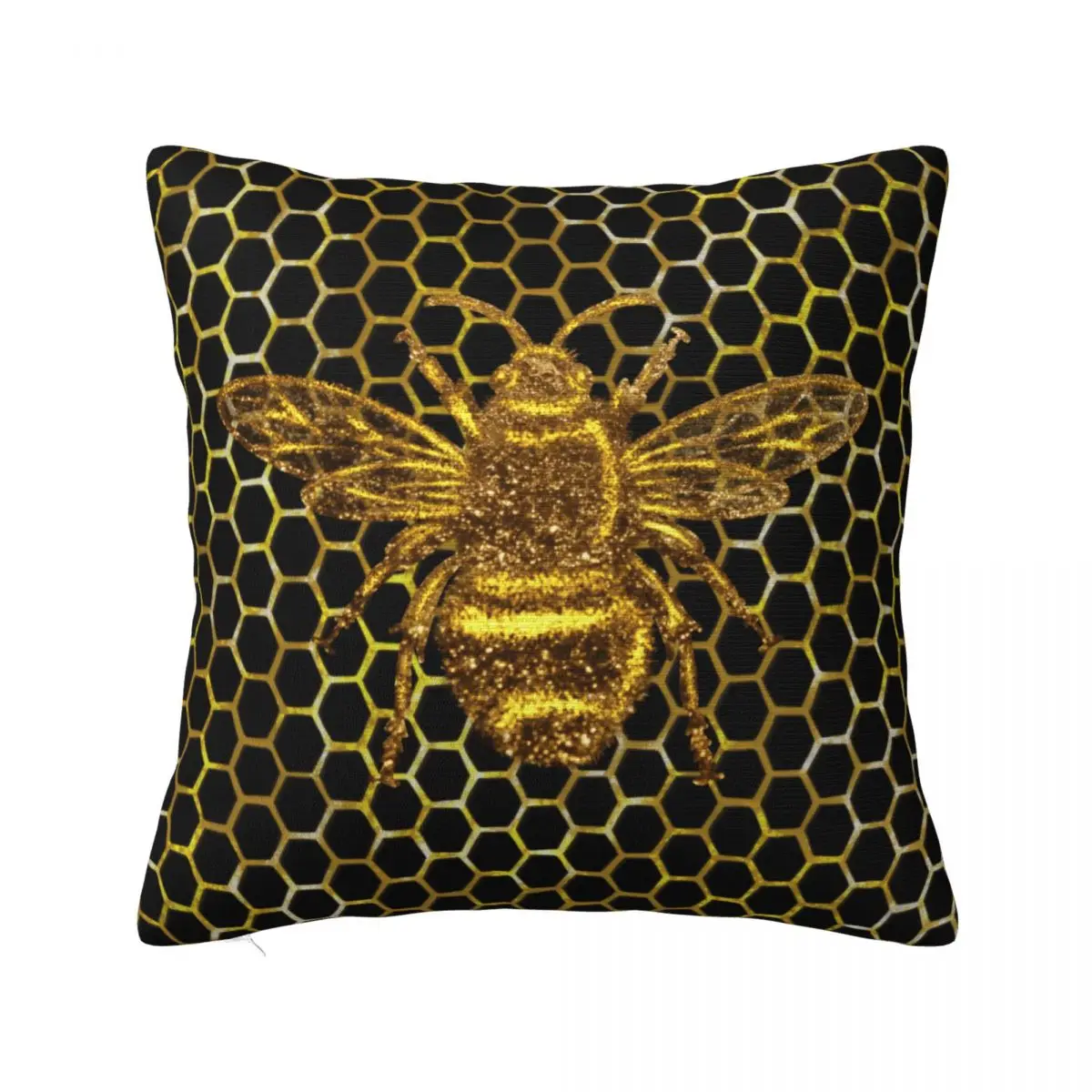 Gold Sparkling Queen Bee Pillowcase Printing Polyester Cushion Cover