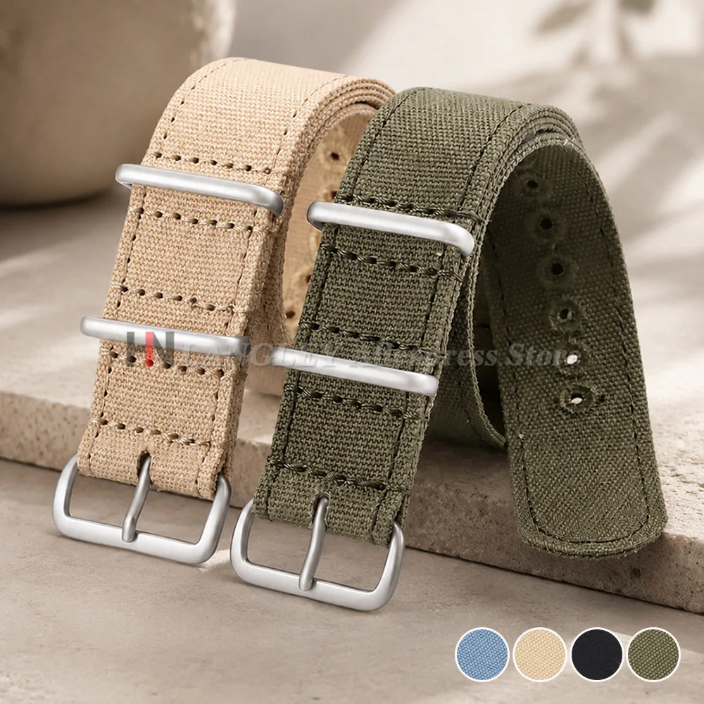 Ribbed Nylon Braid Fabric Watch Strap - Military Style Men's Band, 20mm & 22mm Sizes