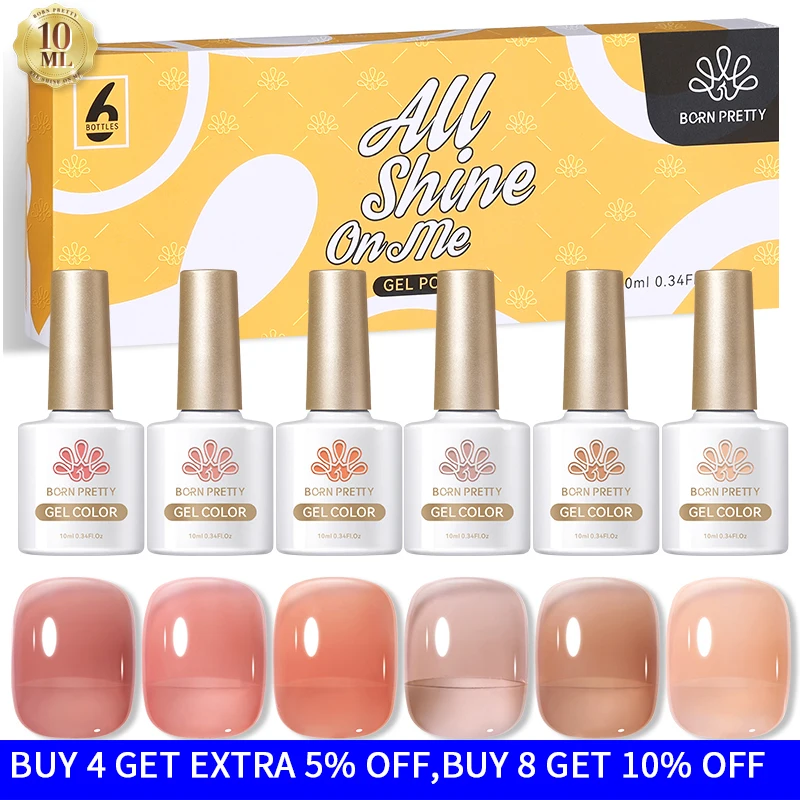 

BORN PRETTY 6Pcs Jelly Nude Gel Nail Polish Set for Nails Popular Colors In Summer Semi Permanent Hybrid Gel Varnish Base Top