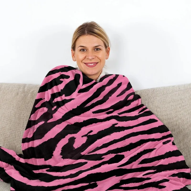 Pink Leopard Print Throw Blanket Zebra Skin Warm Plush Blankets Kids Adults Teen for A Living Room Sofa Couch and Bed Decorate 3