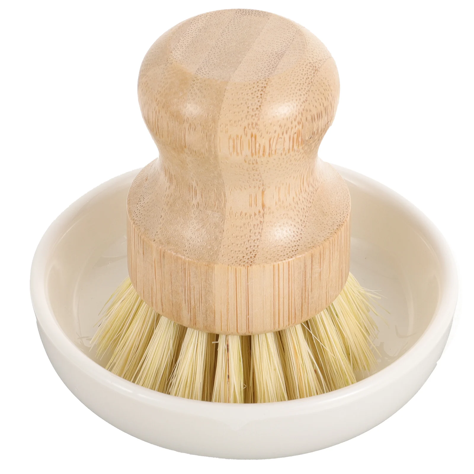 

Bamboo Dish Brush Ceramic Holder Bowl Cleaning Scrub Brush Pot Scrubber Brush Bubble Up Soap Dispenser Dish Pans