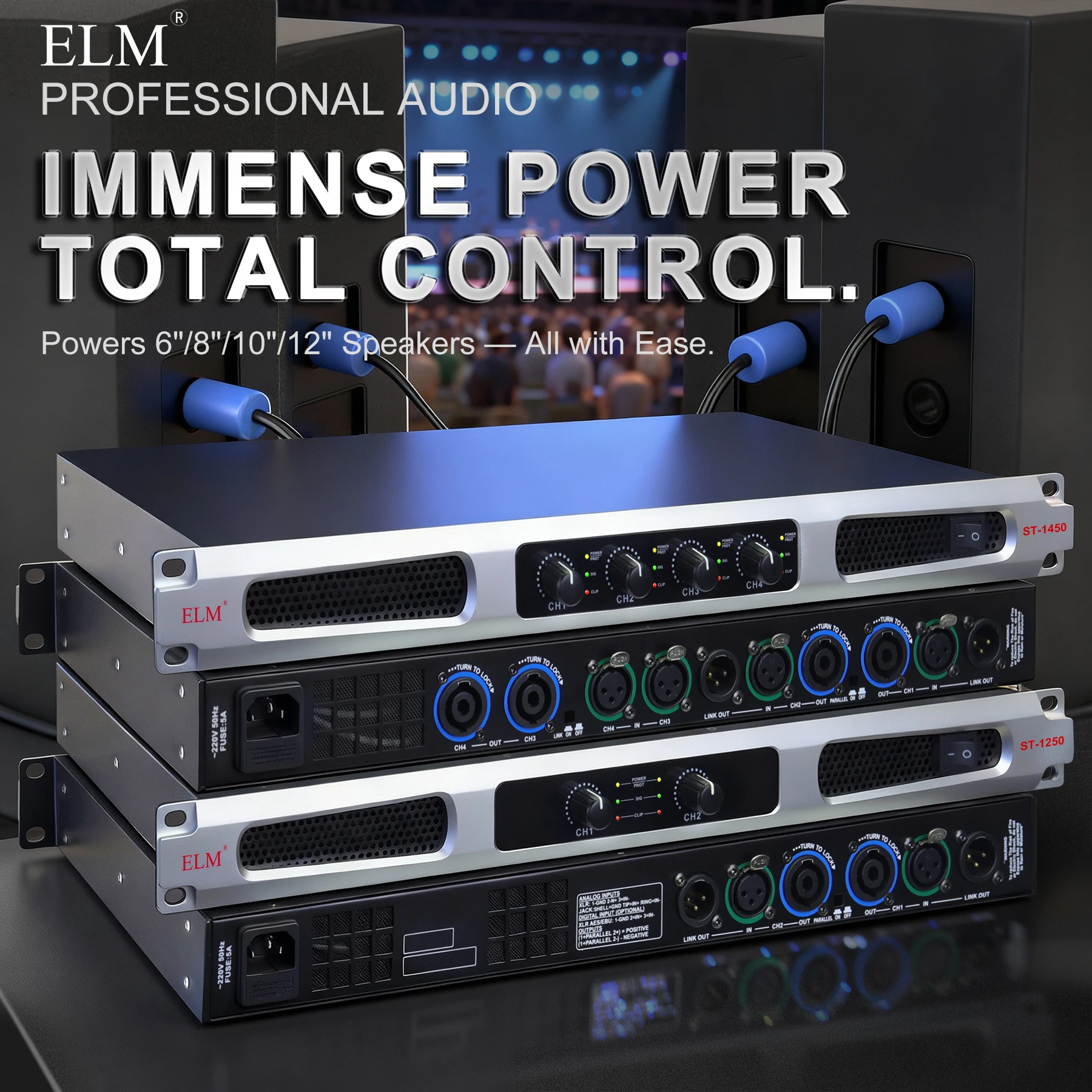 전문 파워 앰프 ST-1250 ST-1450 500W*2/4 채널 스테레오 오디오 앰프 8Ω THD 0.005% KTV 무대 홈시어터용