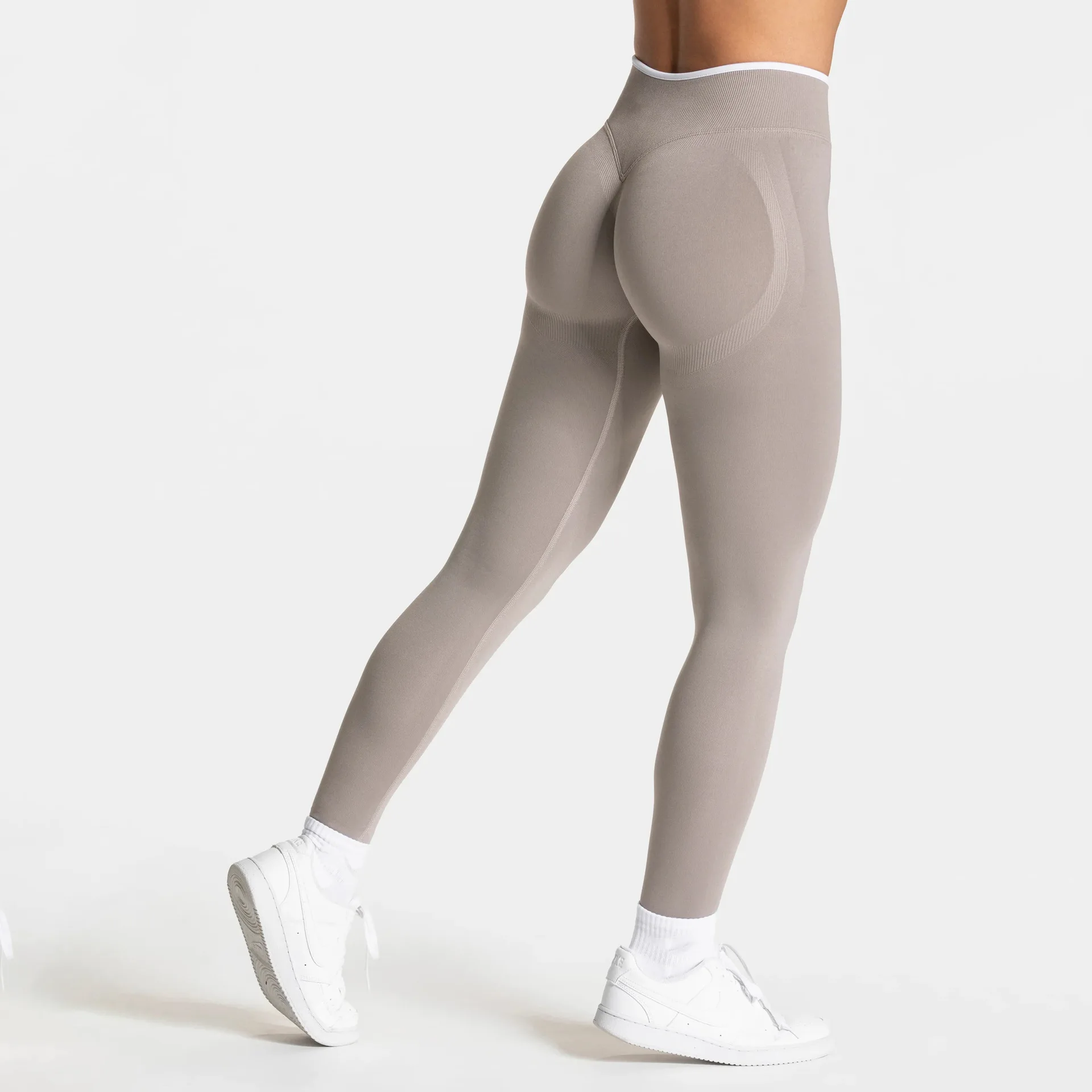 Women Solid Color Seamless Leggings White Edge Waist Tight High Waist Hip Lifting Yoga pants 2026New 2