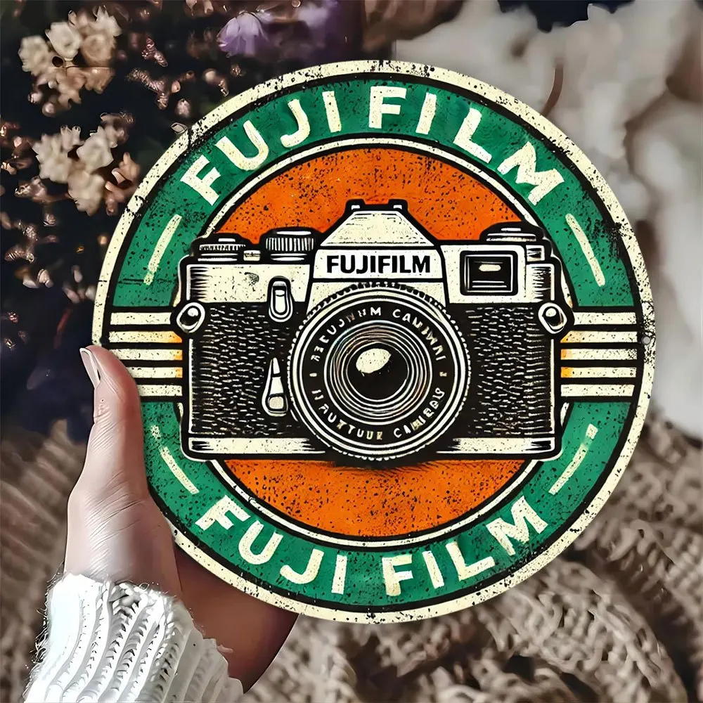 2D Flat, 1pc Fuji Film Vintage Metal Wall Art Sign - Retro Camera Design, 20.32x20.32 cm Round Aluminum Sign, Durable & Easy to 1