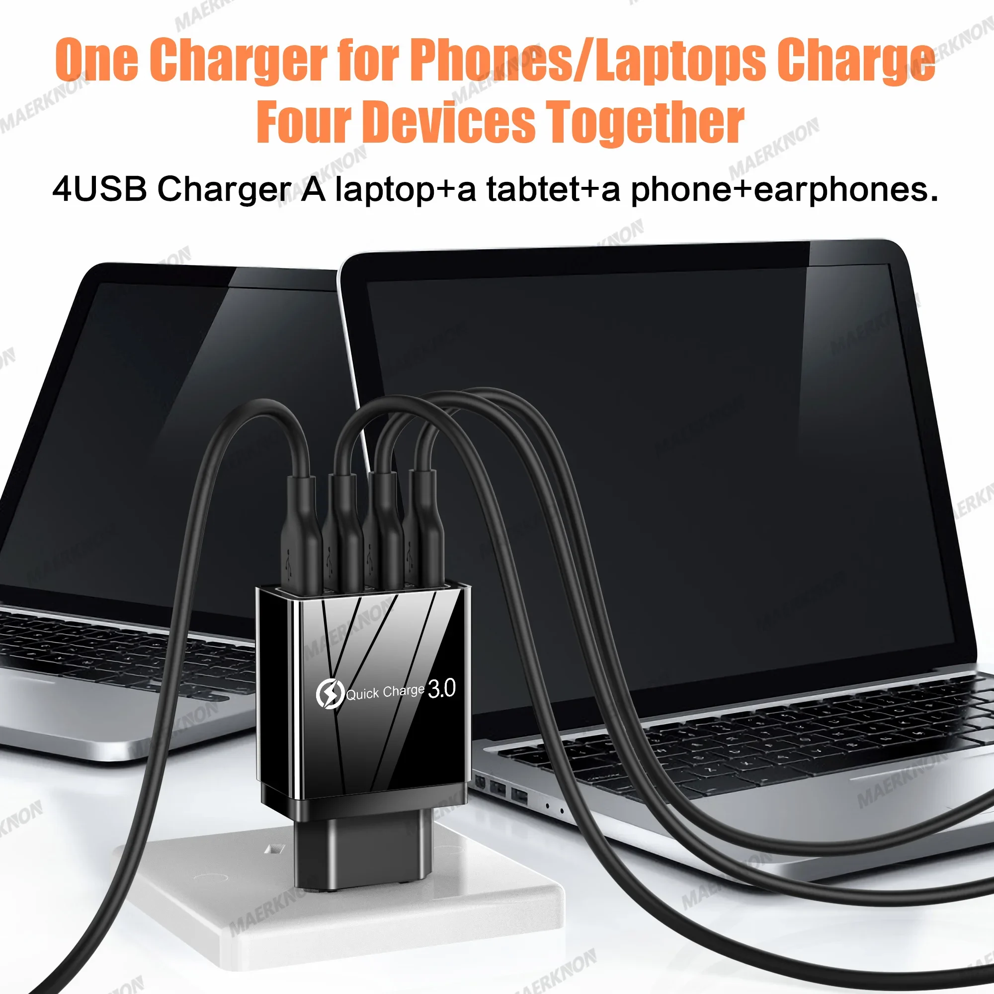 3Pcs USB Charger 4 Ports Quick Charge 3.0 Wall Charger For iPhone 15 Samsung Xiaomi Huawei USB Fast Charge Phone Power Adapter