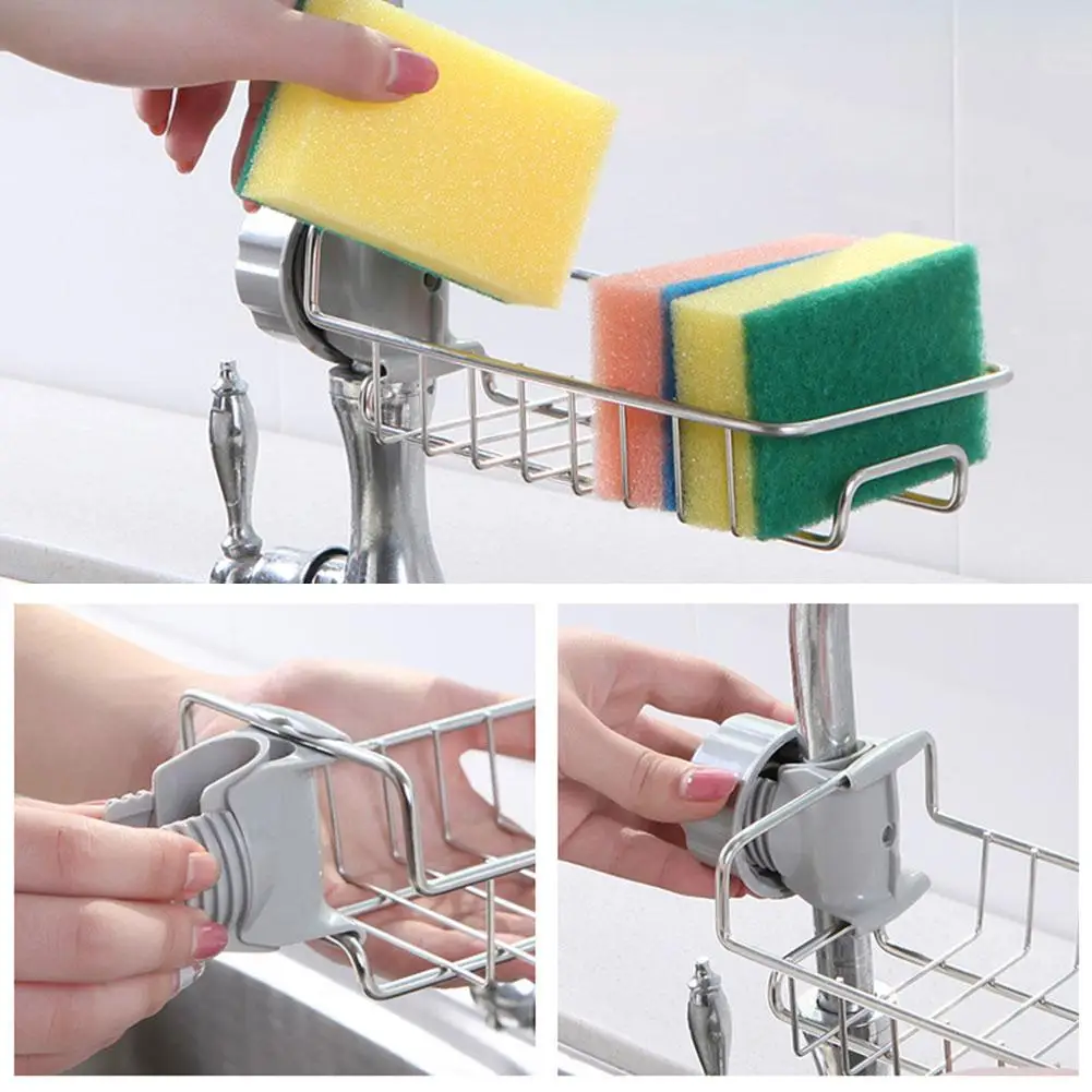 Steel Sink Drain Rack – Sponge & Soap Storage Holder for Faucet | Kitchen Organizer Shelf 5 Sed7b3d474656418d811944ffa25e4b17S