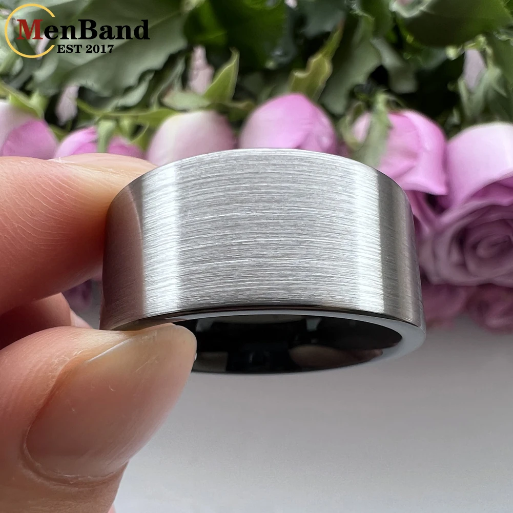 MenBand 10MM 12MM Large Flat Surface Men Tungsten Wedding Ring Brushed Finish Comfort Fit Size 7-15
