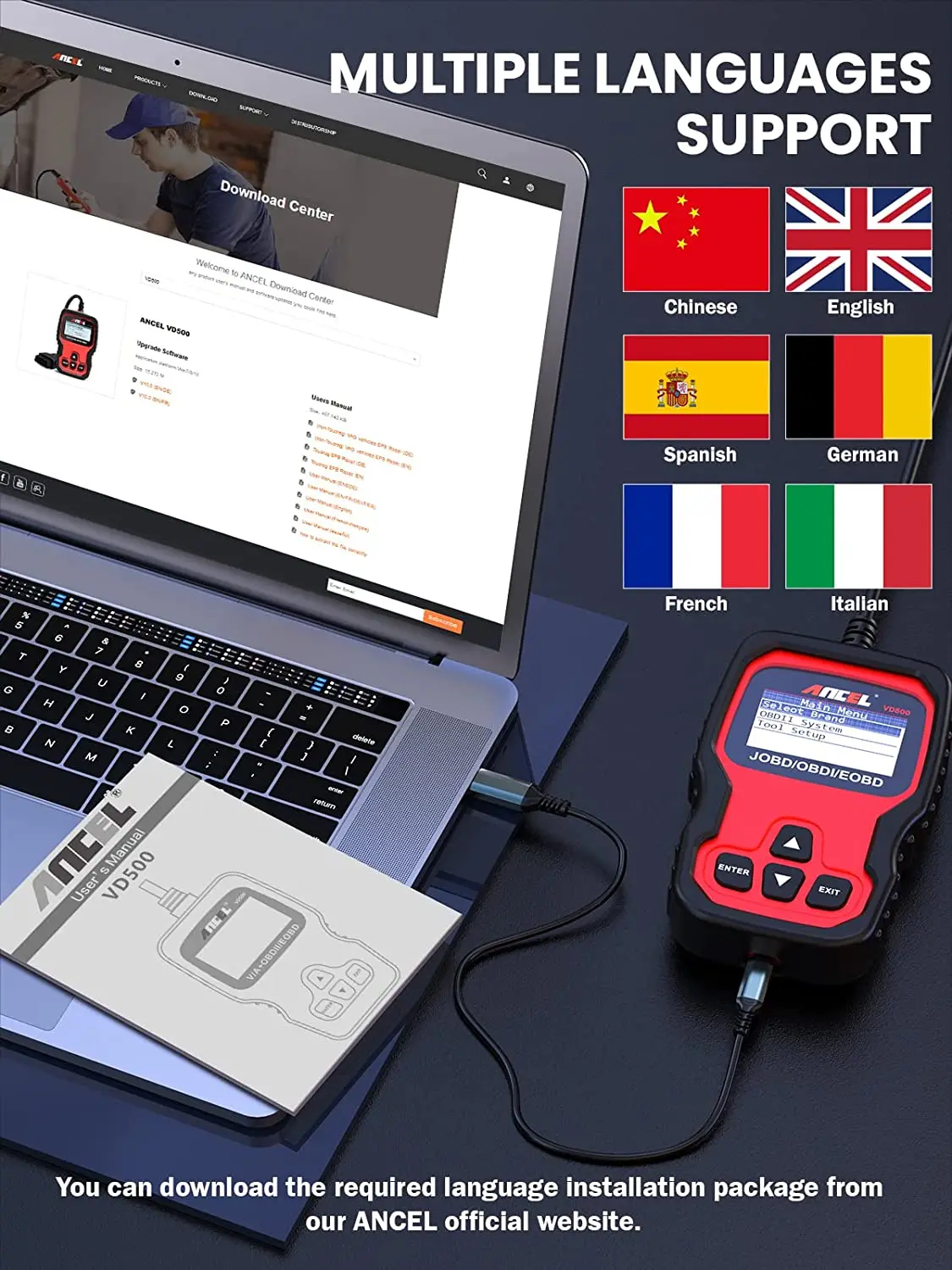 Car Fault Code Reader ANCEL VD500 OBD2 Scanner For Volkswagen VW Audi Skoda Seat Check Engine Light EPB ABS SRS Code Reader Car Diagnostic Tool