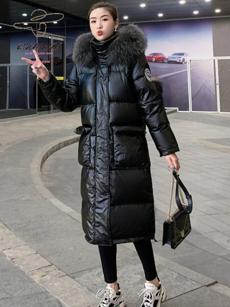 WomanWinterParkasNewGlossyWashFreeDownCottonJacketBelowThe