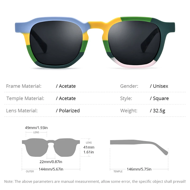 HEPIDEM Colorful Matte Acetate Polarized Sunglasses Men 2023 New Women Fashion Design Square Sun Glasses UV400 Shades H9358T