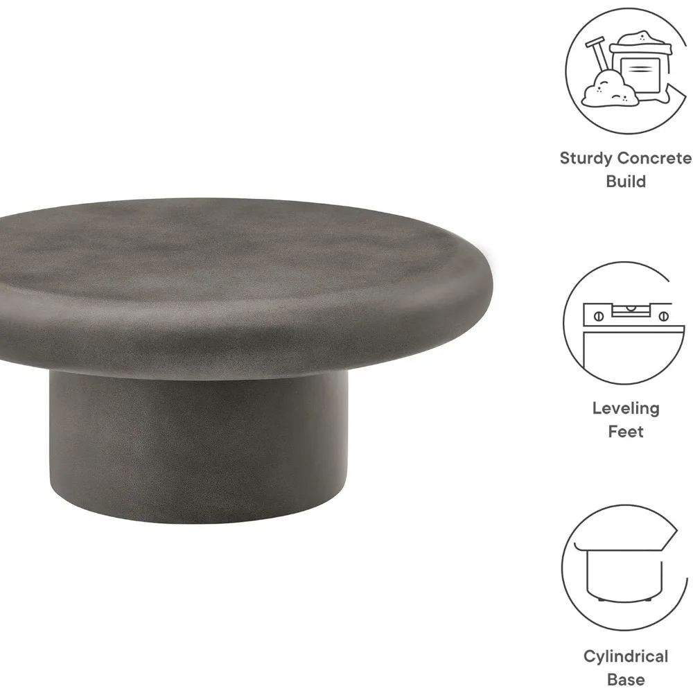 Grey round concrete coffee table - Cement Low floor coffee table - Weather resistant stone patio coffee table 4