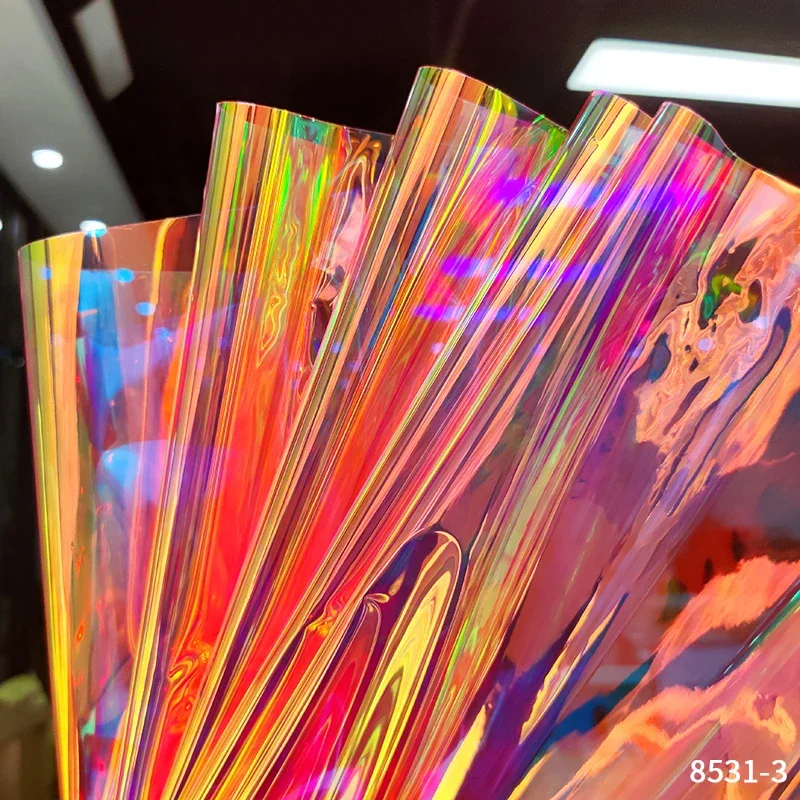 Laser Iridescent Holographic Film Clear Transparent Pvc Fabric Laser  Rainbow Shiny Vinyl Material Bow Craft Bag