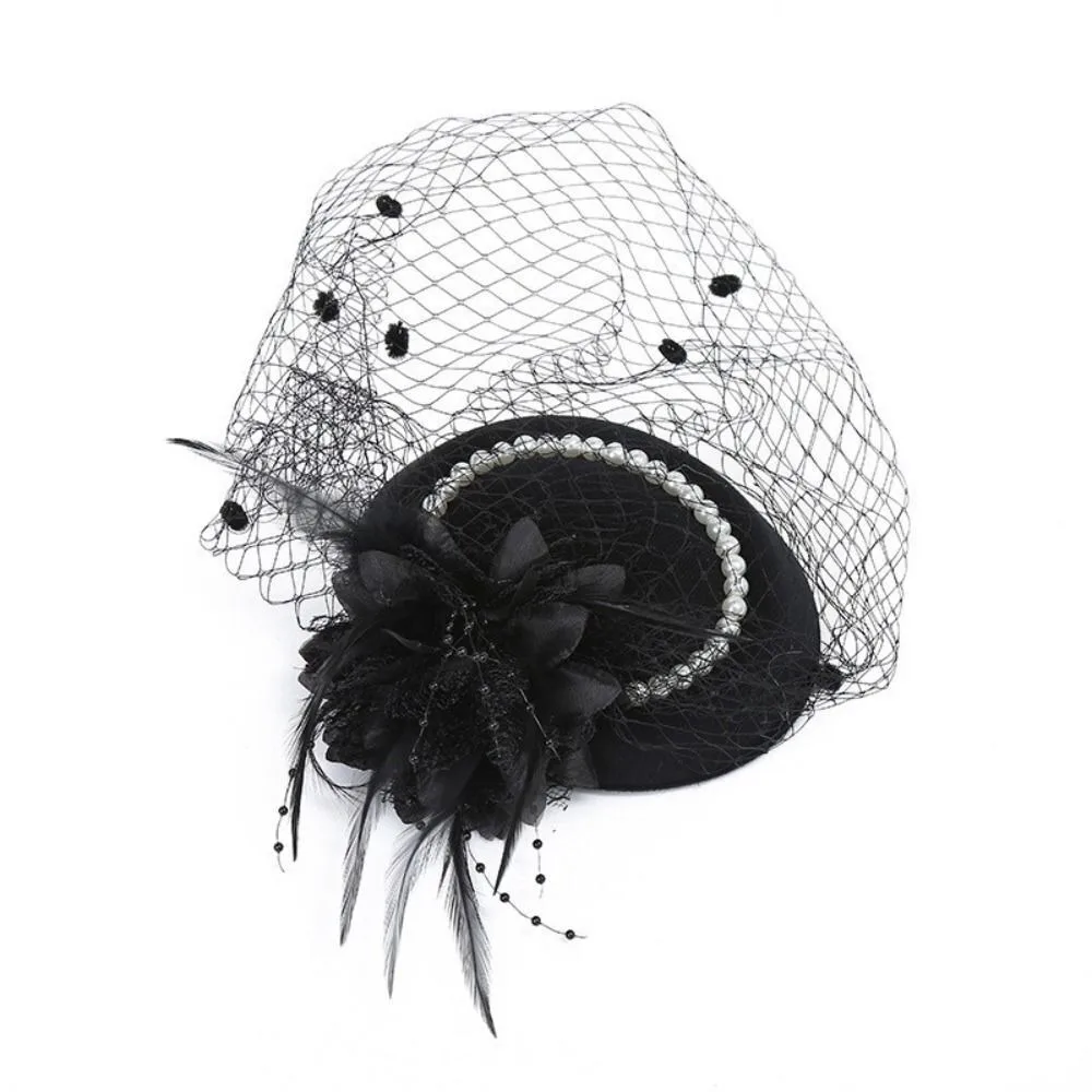 Neue Elegante Braut Kopfbedeckung Vintage Perle Blume Hochzeit Schleier Hut Temperament Mesh Pillbox Hüte Für Frauen – Detail 8