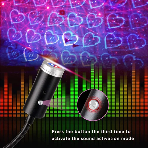 USB 스타 프로젝터 야간 조명, 사운드 활성화 스트로브, 조정 가능한 별이 빛나는 갤럭시 램프, 자동차 방 장식, 3 가지 색상 및 24 가지 조명 모드 2