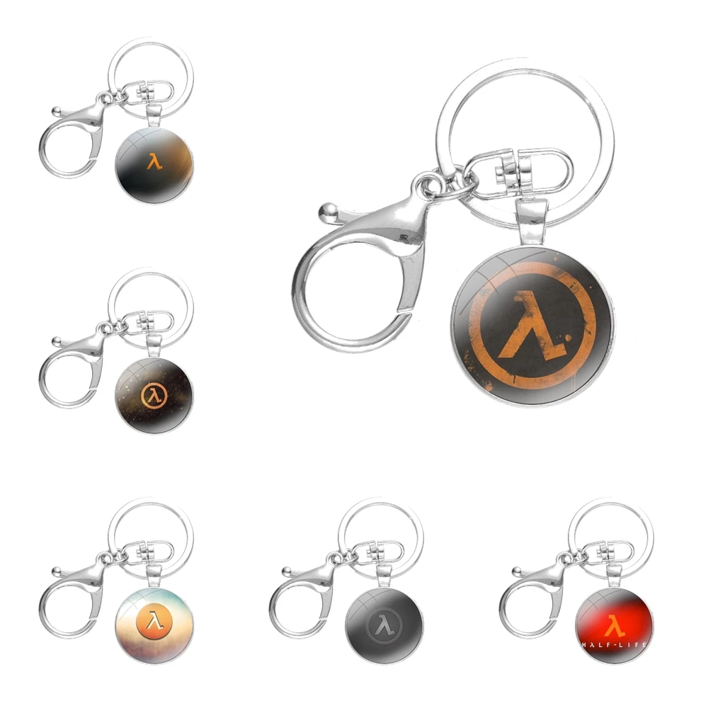 

Cartoon Design Fashion Creative Half Life Pattern Keychains Handmade Glass Cabochon Alloys Key Rings Pendants Trinkets