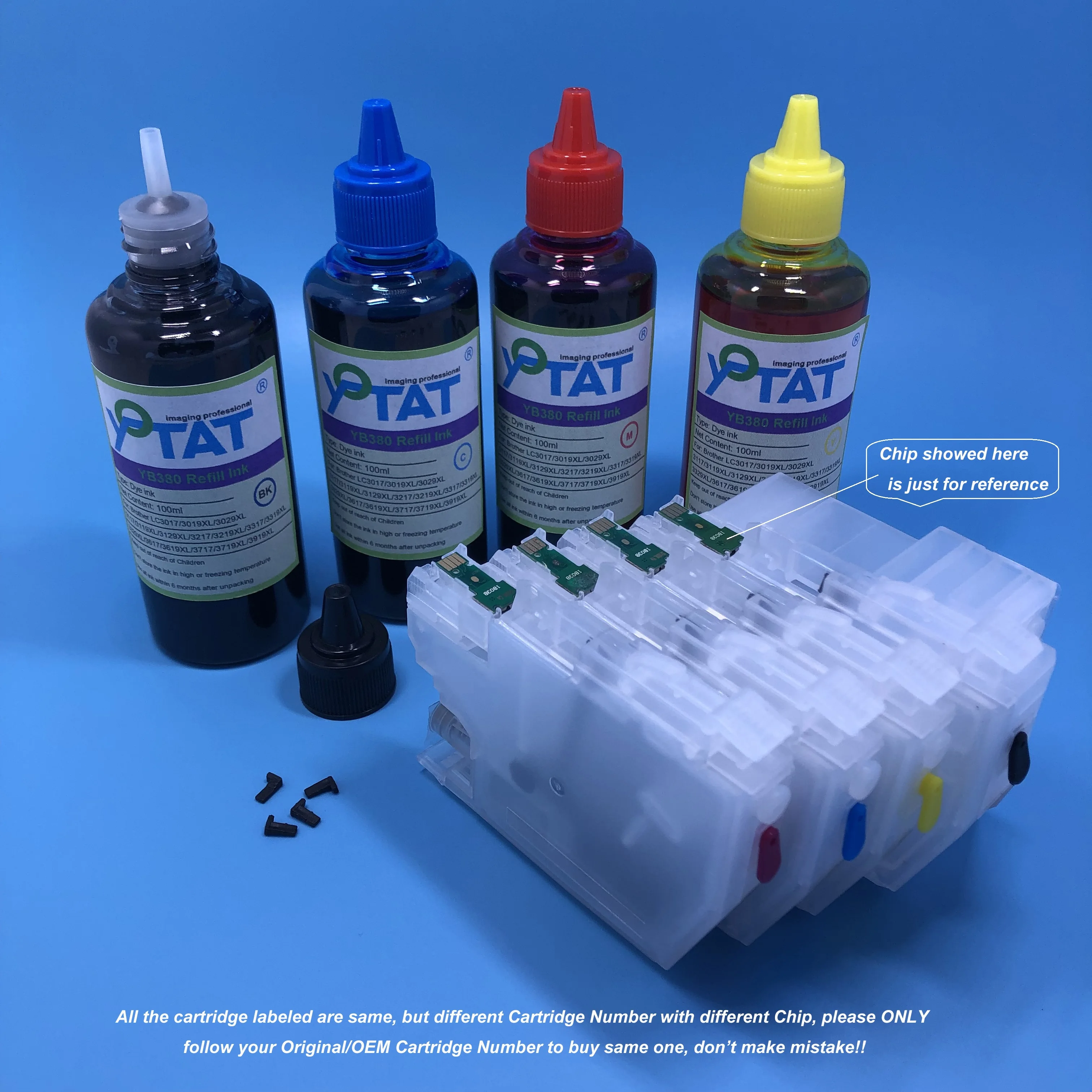 

1Set Refillable Ink Cartridge + 4×100ml Dye Ink for LC3319 LC3317 ​for Brother MFC-J5330DW MFC-J5730DW MFC-J6530DW MFC-J6730DW