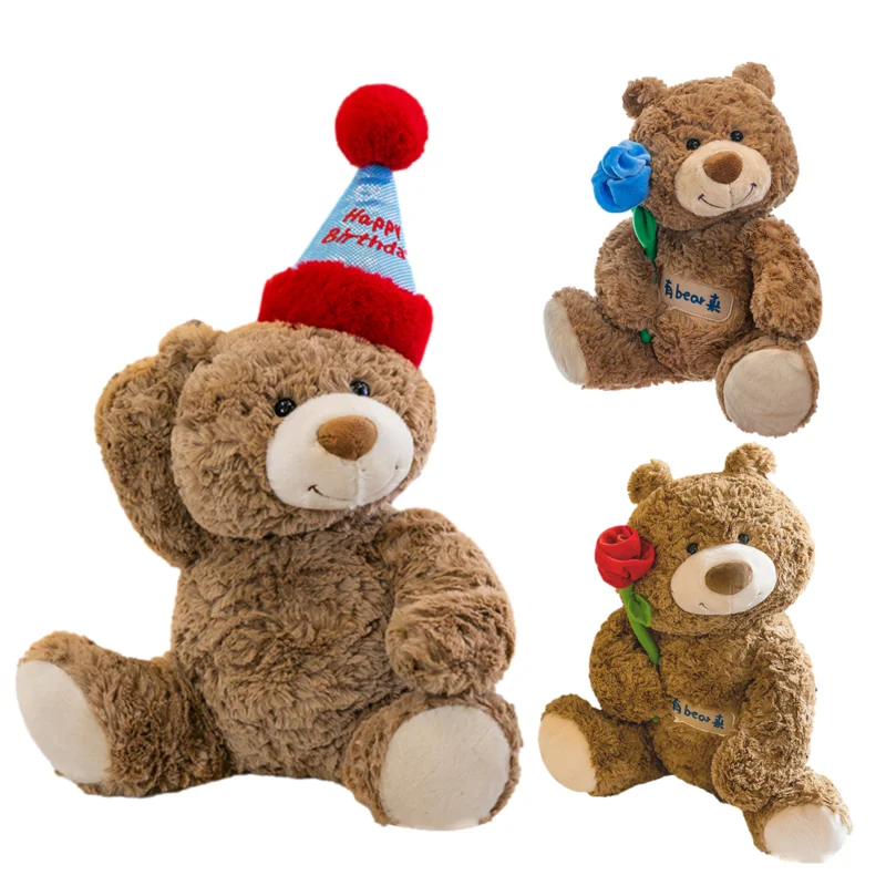 

Stuffed Bear With Flowers Teddi Bear Stuffed Animal Rose Bear Doll Valentine's Day Decorative Gift Soft Plush Bear Animal Toys