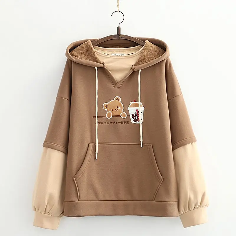 Harajuku Moda Feminina Hoodies Roupas de Inverno Kawaii Lã Bonito Urso  Anime Camisola Meninas Adolescentes Estética Pulôver de Manga Longa