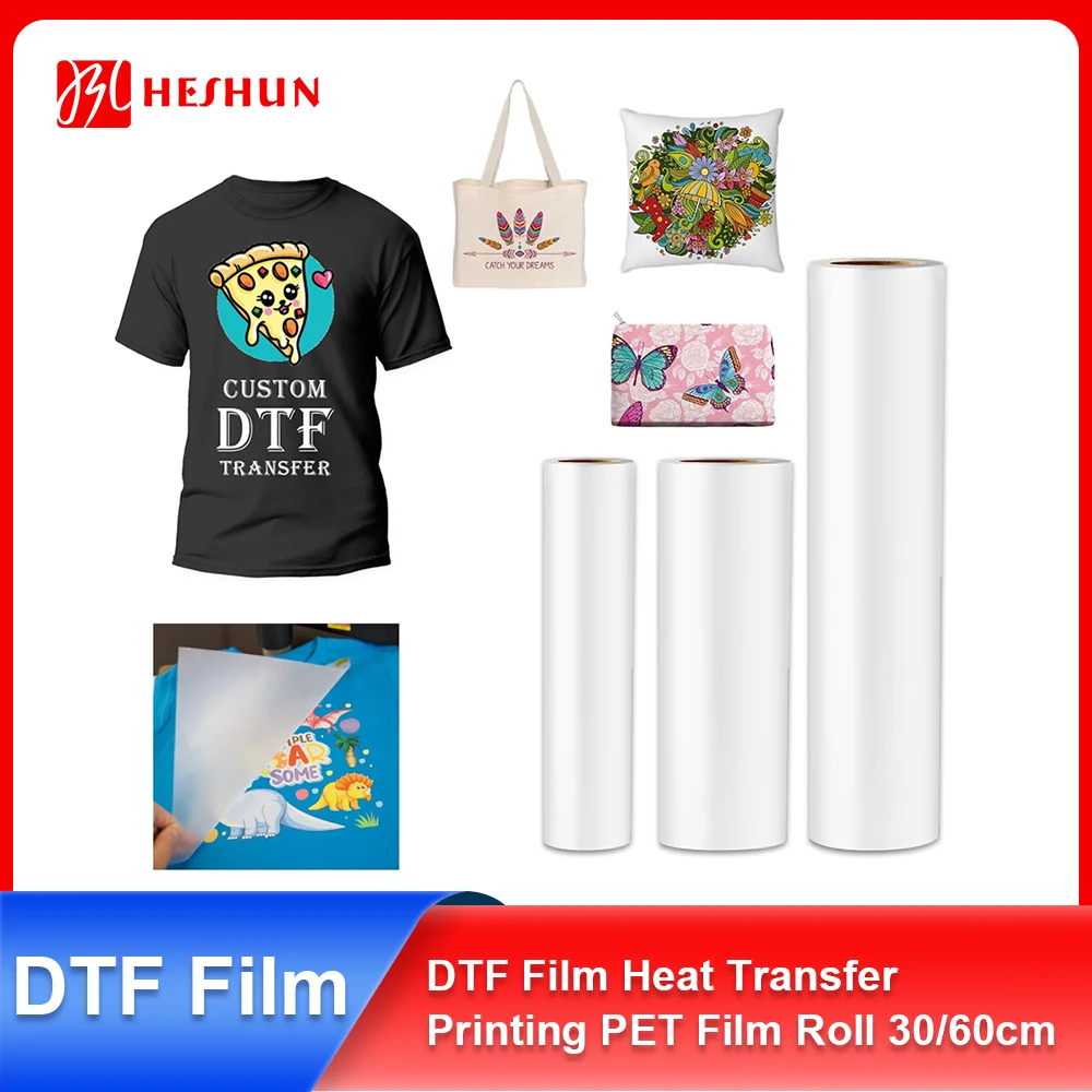 30CM 60CM 롤 PET 필름 단면 DTF 필름 인쇄 직접 전사 필름 75U 두께 Epson L1800 I3200 4720 1390 프린트 헤드