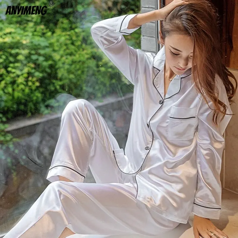 Woman's Luxury Satin Silk Pajamas Set Women Homewear Kimono Thin Pyjama Sexy V-neck Pijamas Female Polyester Sleepwear M-5XL women pajamas pajamas set silk pajamas satin pajama set women pajama set