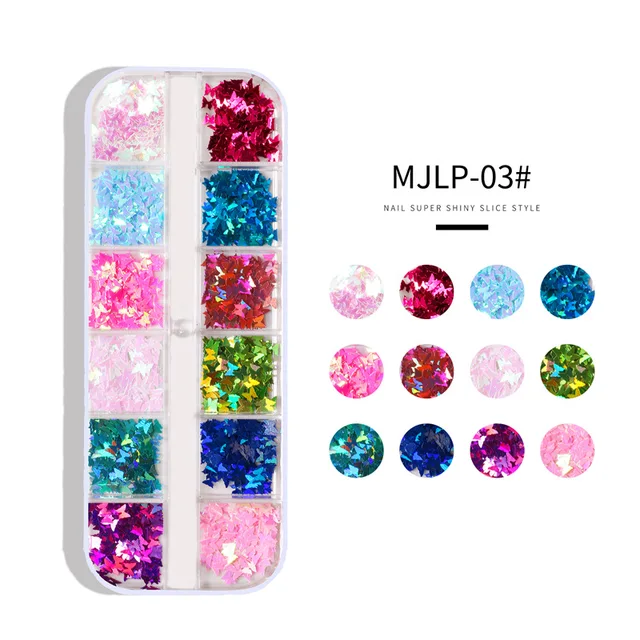 Holographic Butterfly  Heart Multi Shape  Laser Symphony Butterfly Sequins 3D Colorful Sequins Manicure  Nail Art Decoration MJLP-03