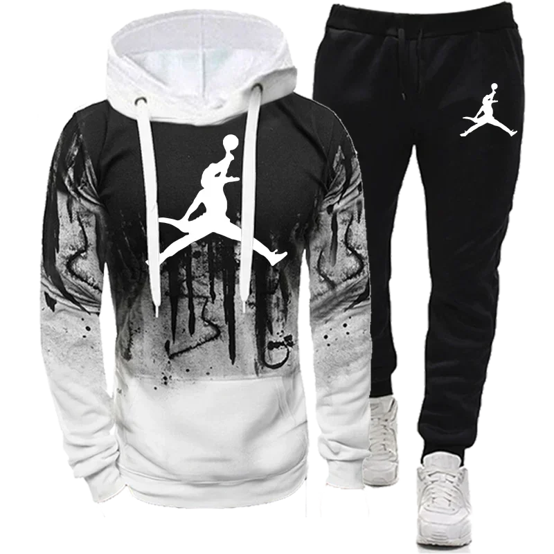 Splash Ink Sweatshirt Suit Men's Tracksuit Man Set of Two Pieces for Men Men's Winter Clothes Pant Sets New Two Piece Clothing