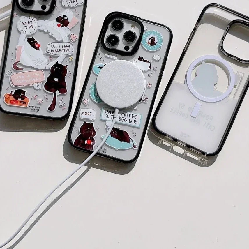 MagSafe Acrylic Black Cat Phone Case Cover for IPhone 11 12 13 14 15 Pro Max Case for IPhone 15 Pro Max